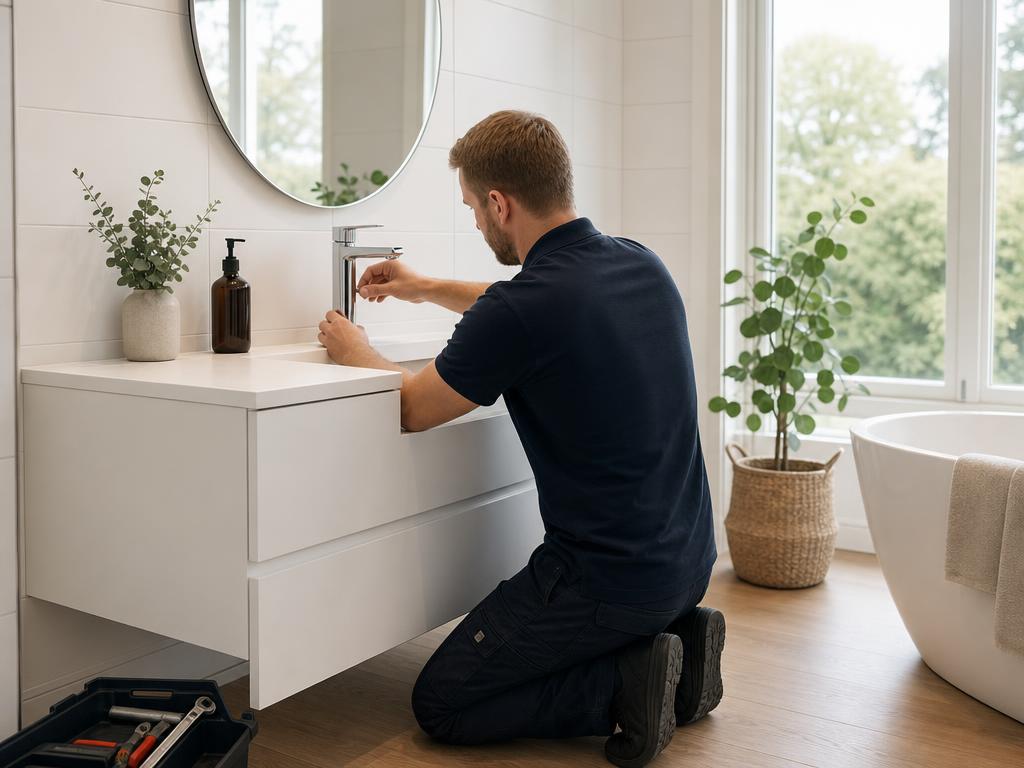 Certifierad rörmokare arbetar med VVS-installation